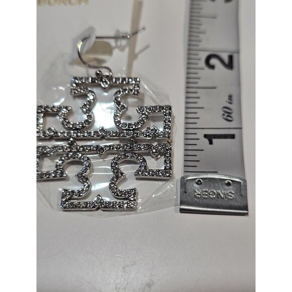 Tory Burch Britten Pave Logo Drop Hinged Dangle Earrings - Gold Tone *NWOT* - Picture 5 of 5